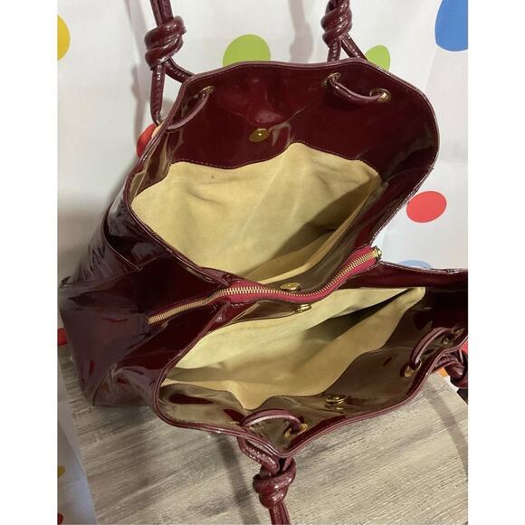 Jane August Designer Genuine Leather Made in Italy Burgundy Patent Large Bag Sat - Picture 11 of 16